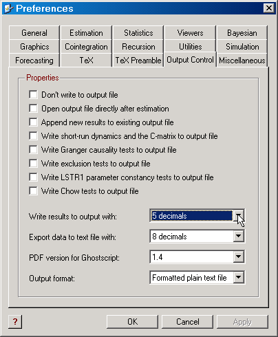 Selecting the number of decimals to use in the output file.